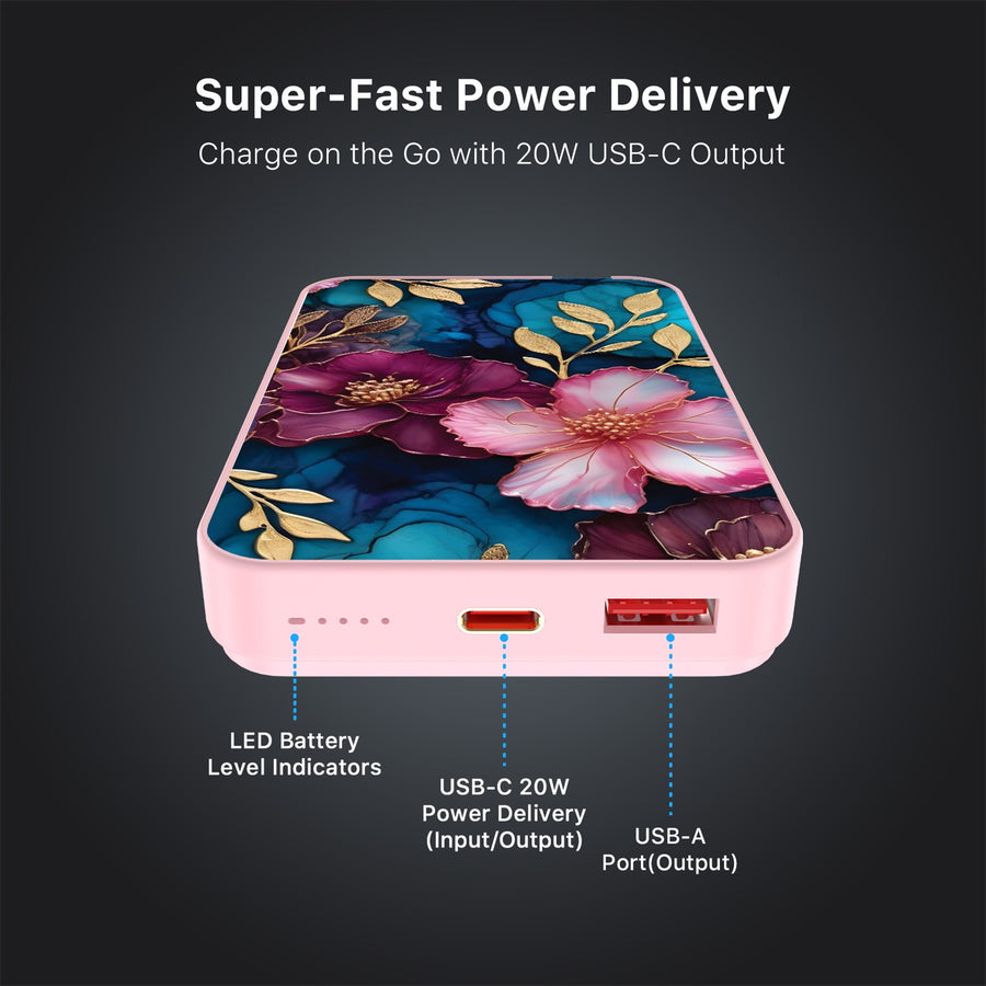 MyBat Design Lab 10000mAh Magnetic Wireless Power Bank - Pink - Gilded Petals - MPBBAT143-PK-188-7.jpg