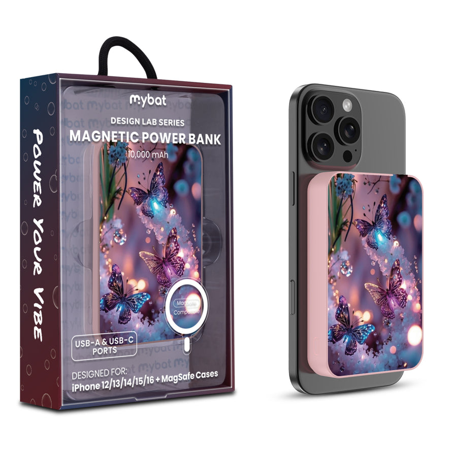 MyBat Design Lab 10000mAh Magnetic Wireless Power Bank - Pink - Magical Butterflies - MPBBAT143-PK-349-1.jpg