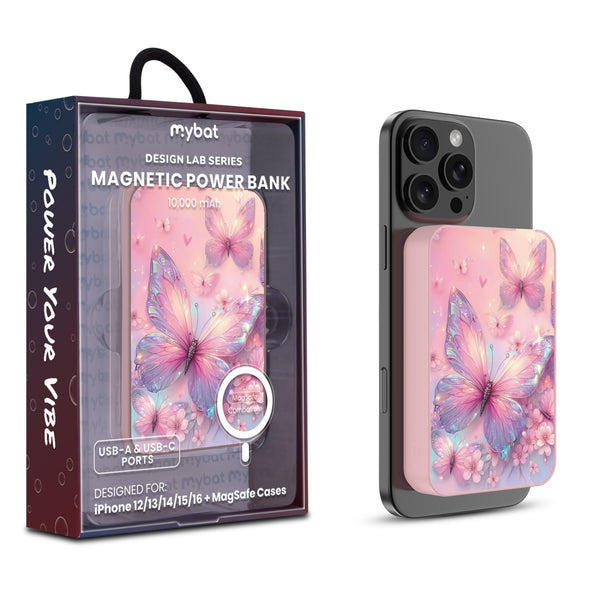 MyBat Design Lab 10000mAh Magnetic Wireless Power Bank - Pink - Pink Butterflies - MPBBAT143-PK-361-1.jpg