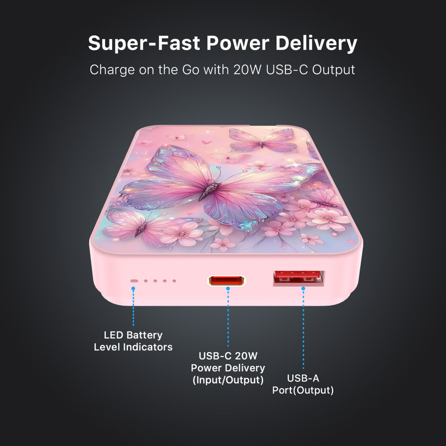 MyBat Design Lab 10000mAh Magnetic Wireless Power Bank - Pink - Pink Butterflies - MPBBAT143-PK-361-7.jpg