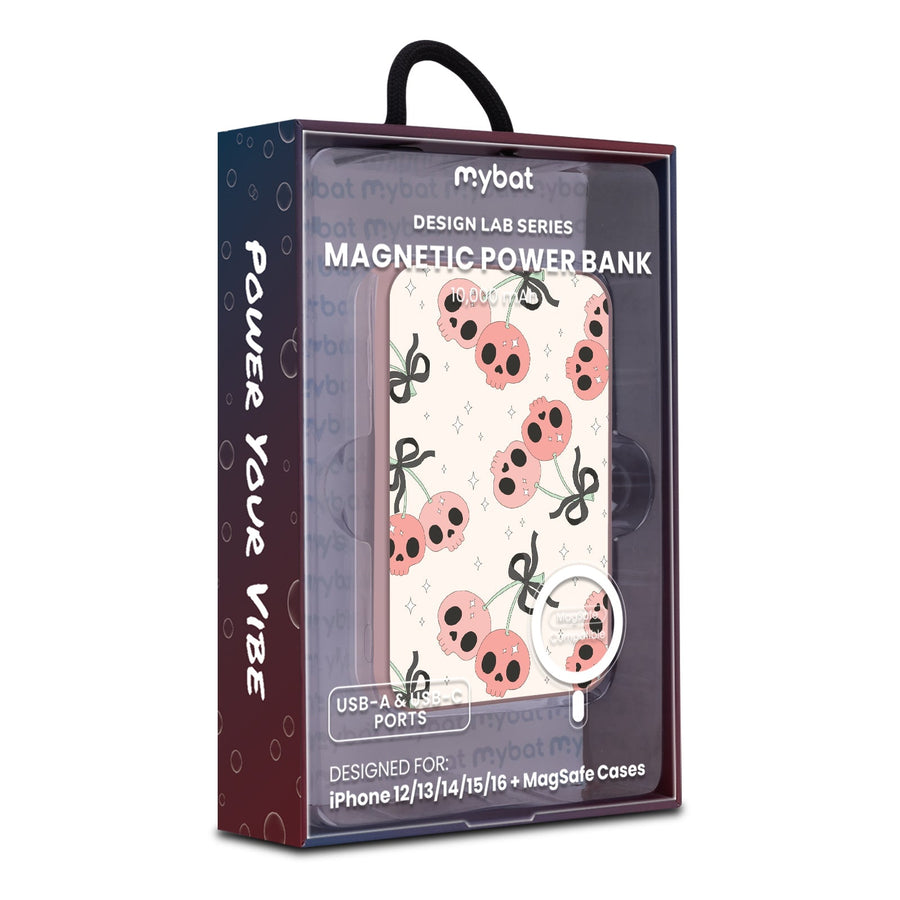 MyBat Design Lab 10000mAh Magnetic Wireless Power Bank - Pink - Cherry Skulls