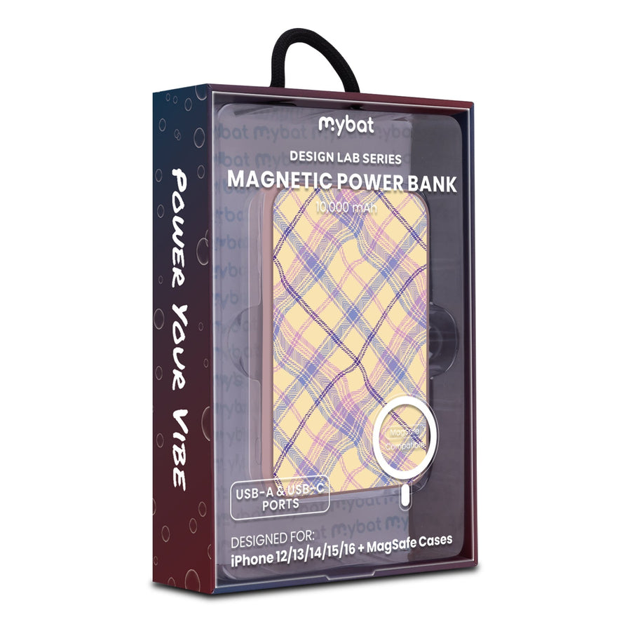 MyBat Design Lab 10000mAh Magnetic Wireless Power Bank - Pink - Wavy Plaid