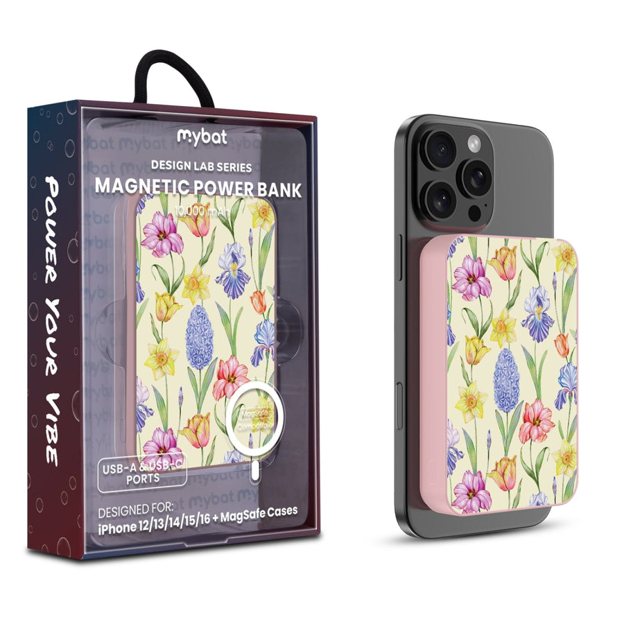 MyBat Design Lab 10000mAh Magnetic Wireless Power Bank - Pink - Spring Has Sprung