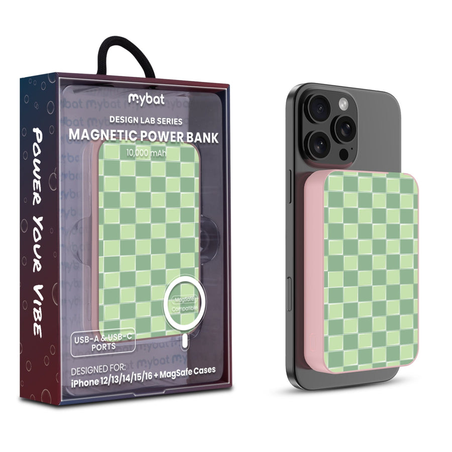 MyBat Design Lab 10000mAh Magnetic Wireless Power Bank - Pink - Matcha Check