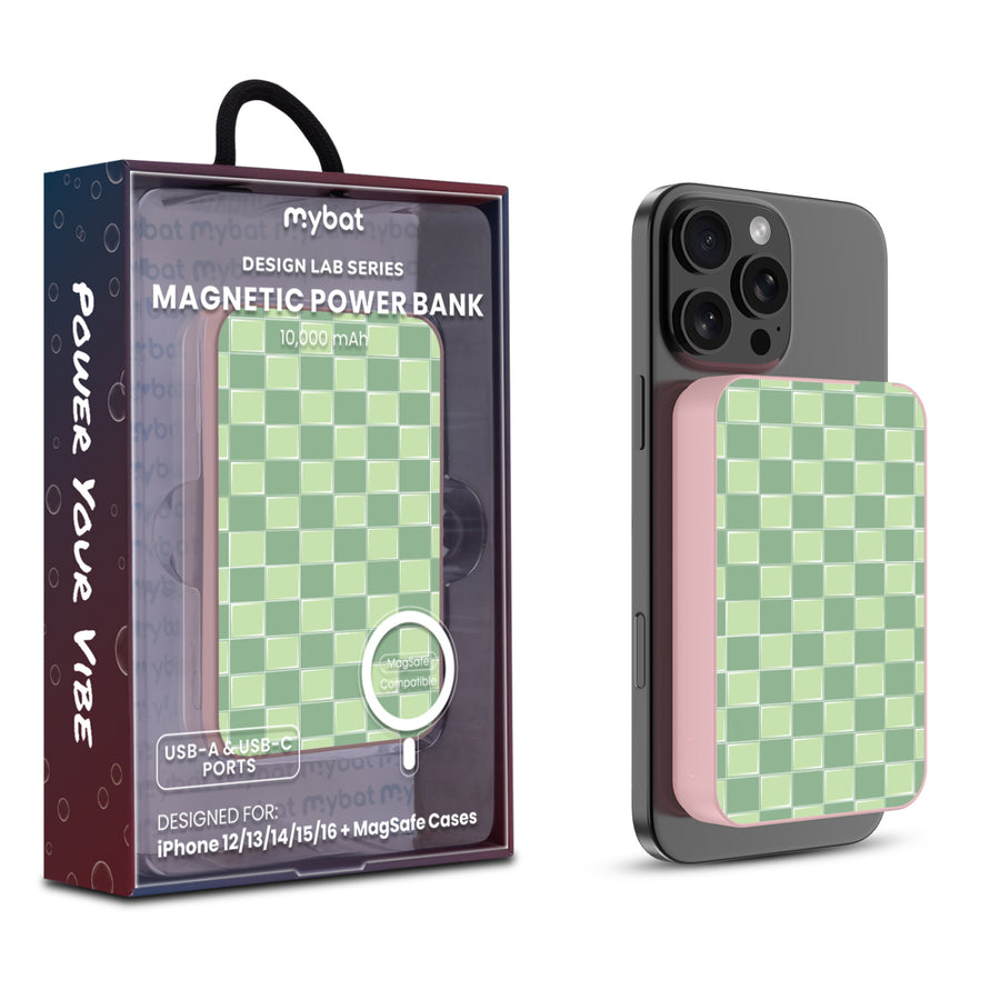 MyBat Design Lab 10000mAh Magnetic Wireless Power Bank - Pink - Matcha Check - MPBBAT143-PK-482-1.jpg