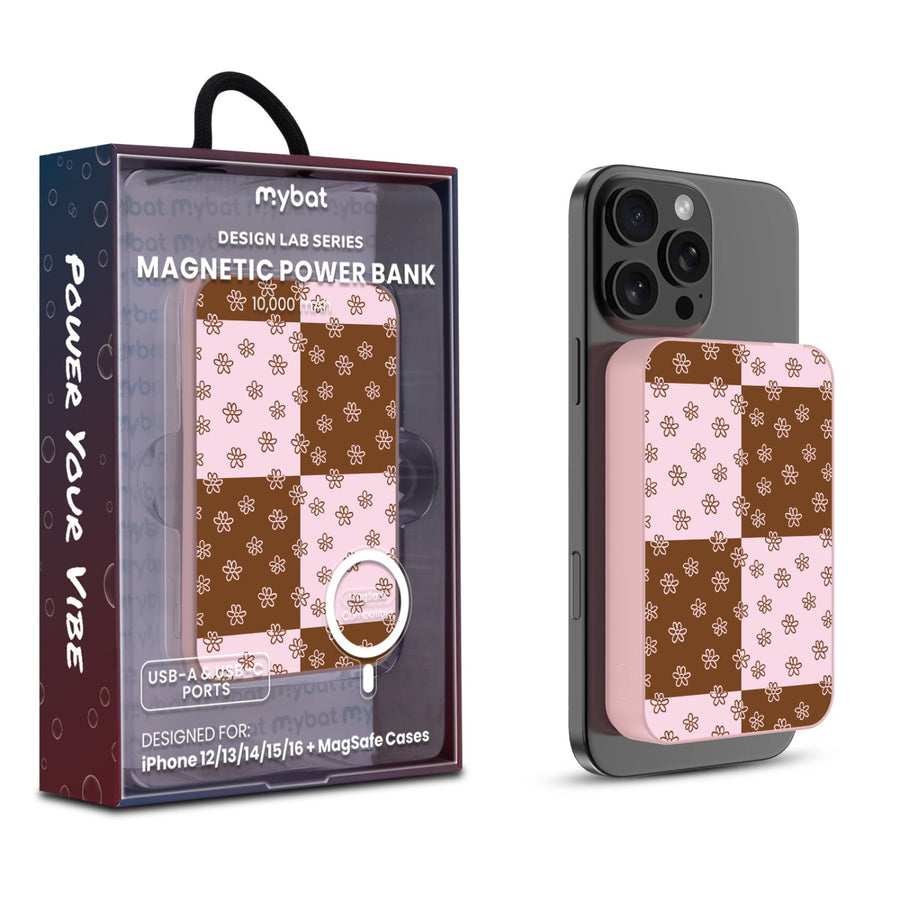 MyBat Design Lab 10000mAh Magnetic Wireless Power Bank - Pink - Flower Patches