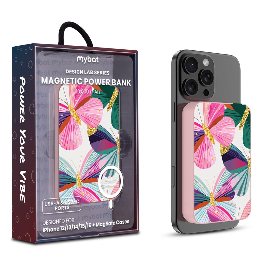 MyBat Design Lab 10000mAh Magnetic Wireless Power Bank - Pink - Bright Flutter