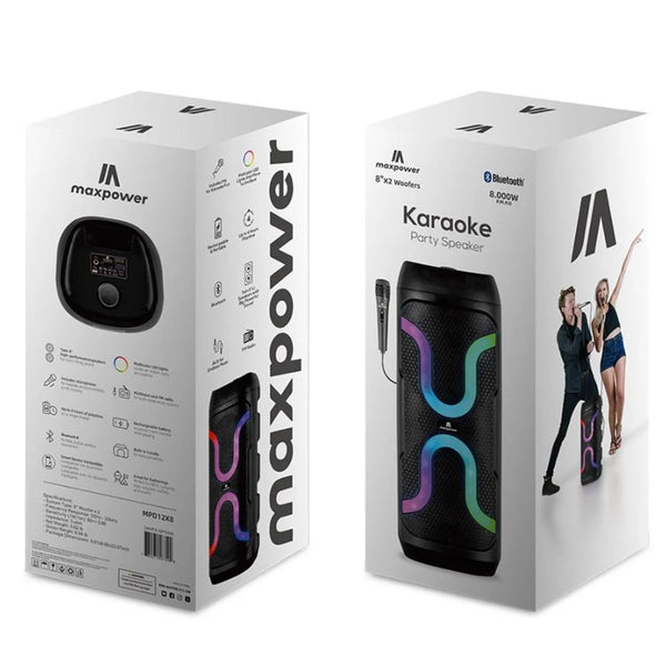 MaxPower 8" x 2 wooofers karaoke Bluetooth speaker with mic & different LED light modes - Black - MPD12X8-4.JPG