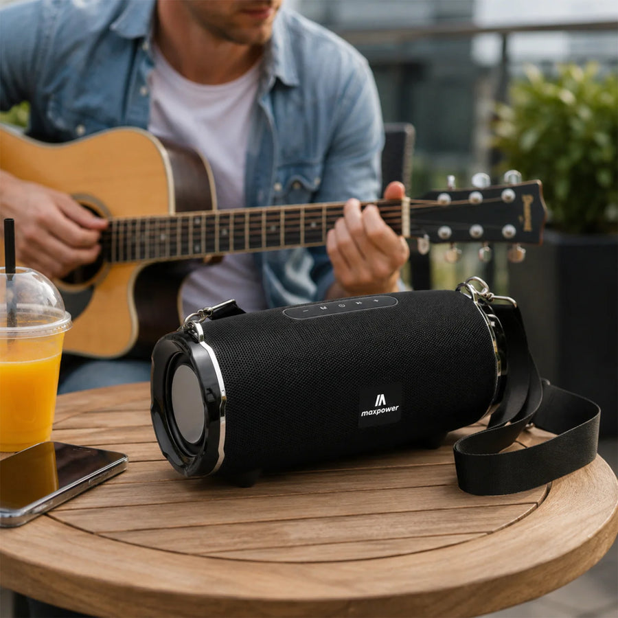MaxPower ENCORE Heavy Duty Outdoor Portable Water resistance & dust proof Bluetooth speaker with shoulder strap & crisp clear sound - Black - MPD187-BK-6.JPG