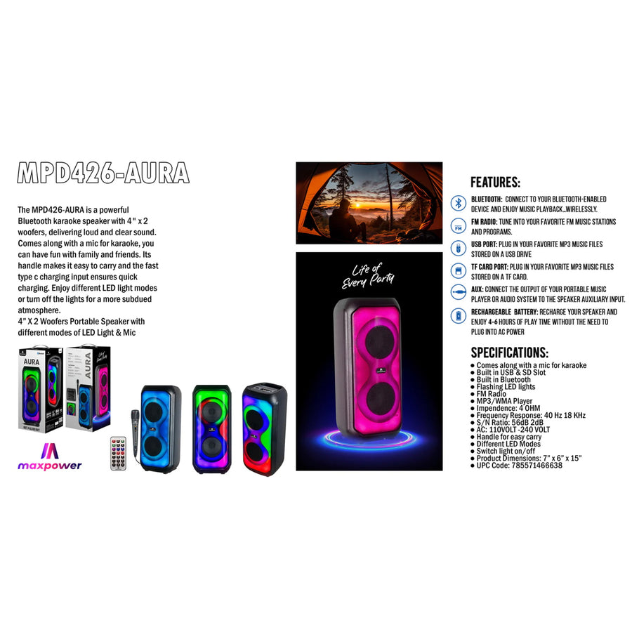 MaxPower AURA 4" x 2 Bluetooth Speaker with Mic - Black - MPD426-AURA-6.jpg