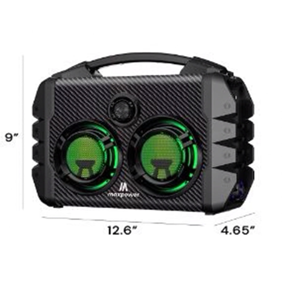 MaxPower Partybox Portable Bluetooth Karaoke Speaker 5” X 2 Woofer With 2.5” Tweeter, Mic & Shoulder Strap - Heavy Duty - Grey - MPD578-GR-4.jpg