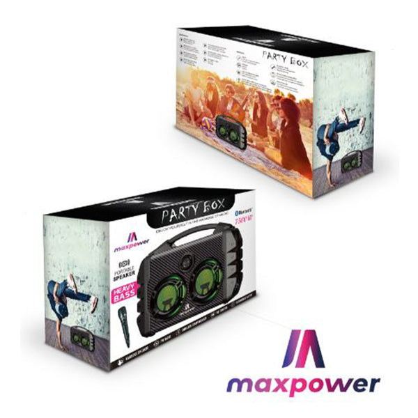 MaxPower Partybox Portable Bluetooth Karaoke Speaker 5” X 2 Woofer With 2.5” Tweeter, Mic & Shoulder Strap - Heavy Duty - Grey - MPD578-GR-5.jpg