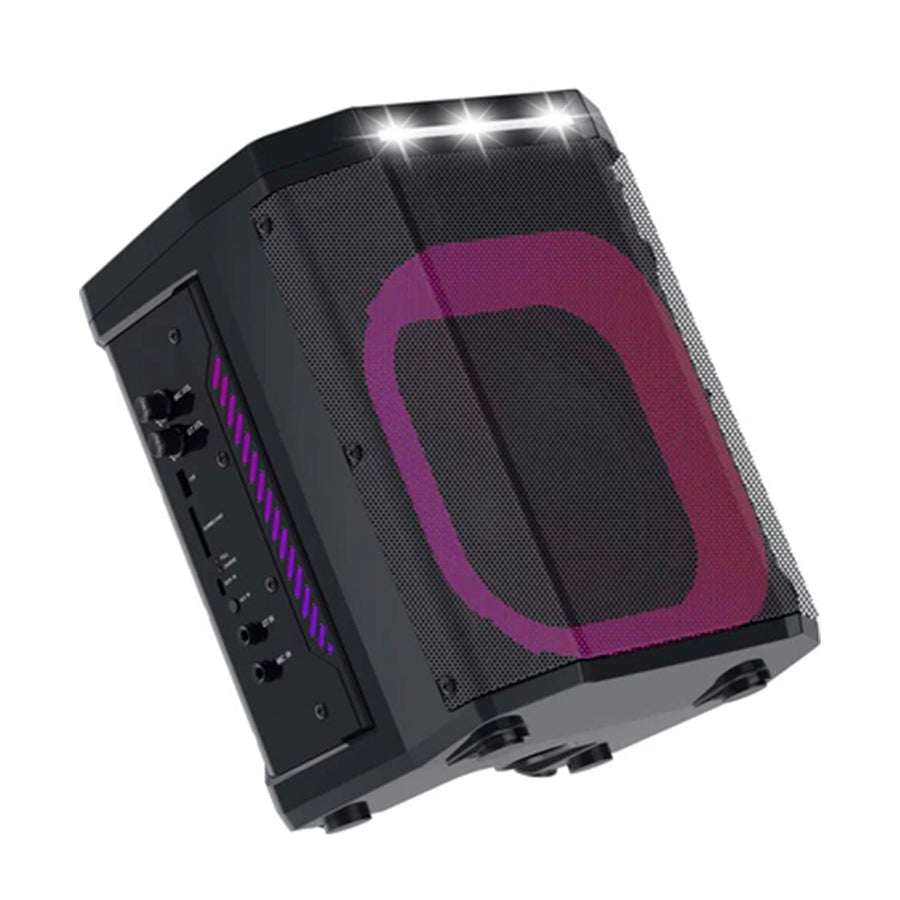 MaxPower 8” Portable Heavy-Duty Bluetooth Speaker with Tilt Function, One Wireless Mic and Different LED Light Modes - Black