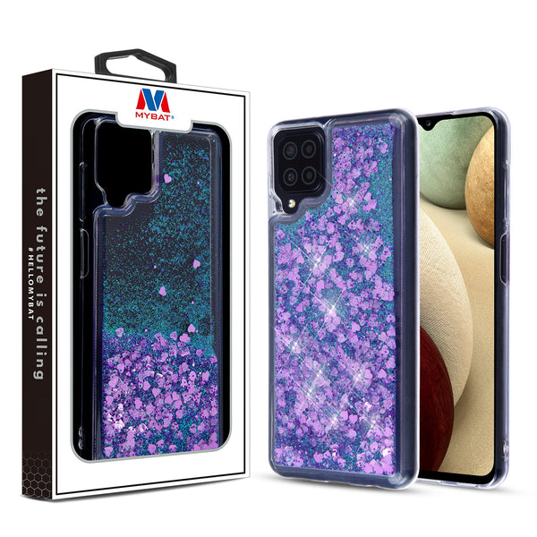 MyBat Quicksand Glitter Hybrid Protector Cover for Samsung Galaxy A12 5G - Hearts & Purple - MSA125GCSGTMS041-1.jpg