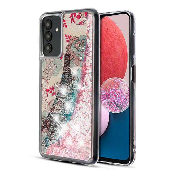 MyBat Quicksand Glitter Hybrid Protector Cover for Samsung Galaxy A13 5G / Galaxy A13 (4G) - Eiffel Tower & Pink Hearts - MSA13CSGTMM014-2.jpg