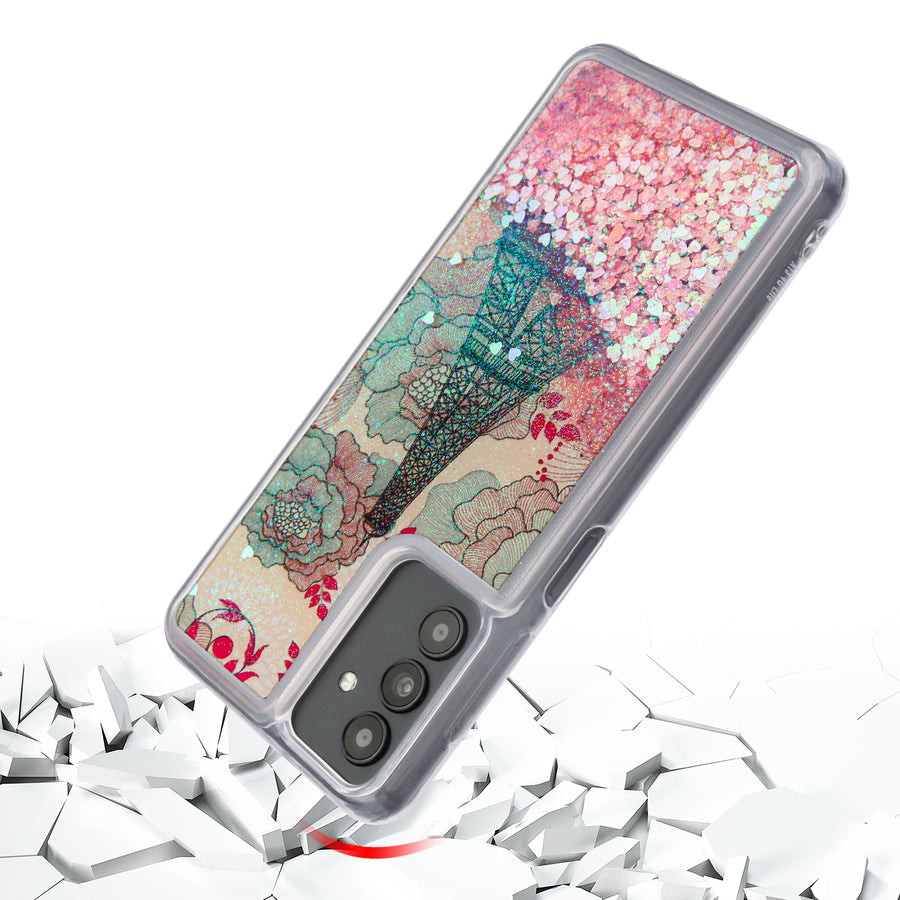 MyBat Quicksand Glitter Hybrid Protector Cover for Samsung Galaxy A13 5G / Galaxy A13 (4G) - Eiffel Tower & Pink Hearts - MSA13CSGTMM014-5.jpg