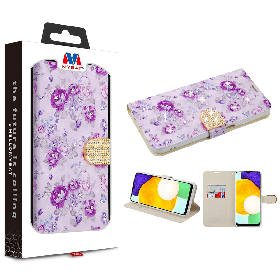 MyBat MyJacket Wallet Diamond Series for Samsung Galaxy A13 5G - Fresh Purple Flowers