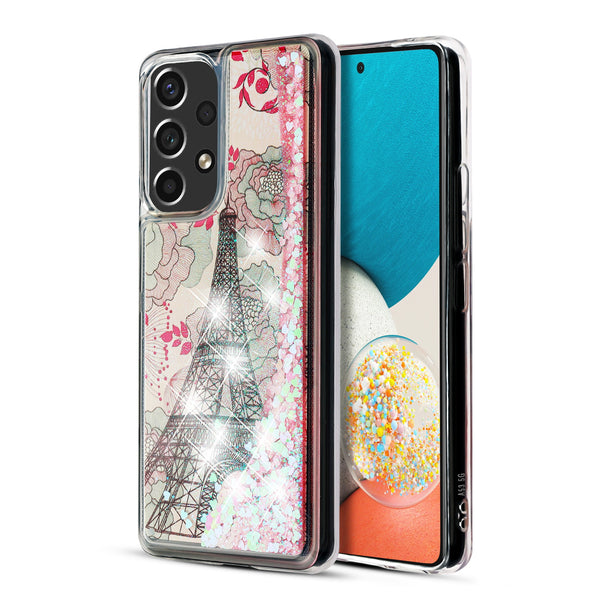 MyBat Quicksand Glitter Hybrid Protector Cover for Samsung Galaxy A53 5G - Eiffel Tower & Pink Hearts - MSA535GCSGTMM014-2.jpg
