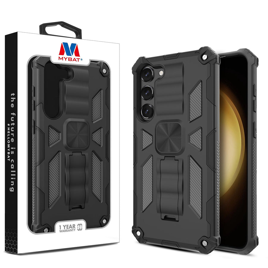 MyBat Sturdy Hybrid Protector Cover (with Stand) for Samsung Galaxy S23 Plus - Black / Black