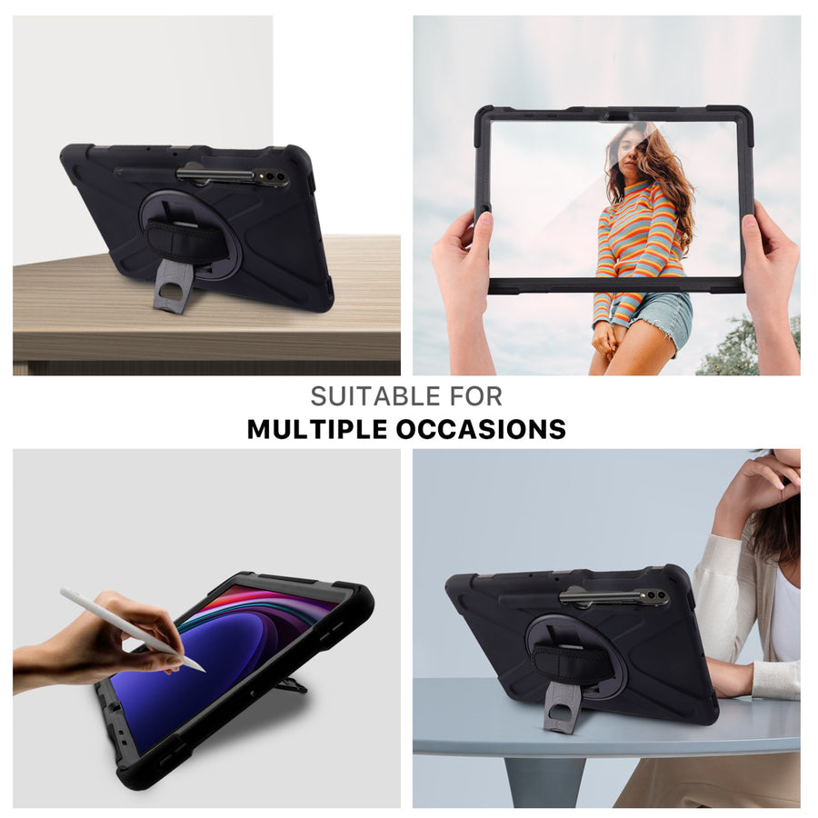MyBat Rotatable Stand Protector Case (with Wristband) for Samsung Galaxy Tab S9+ / Galaxy Tab S10+ - Black / Black - MSTS9PCSRSSS001-6.jpg
