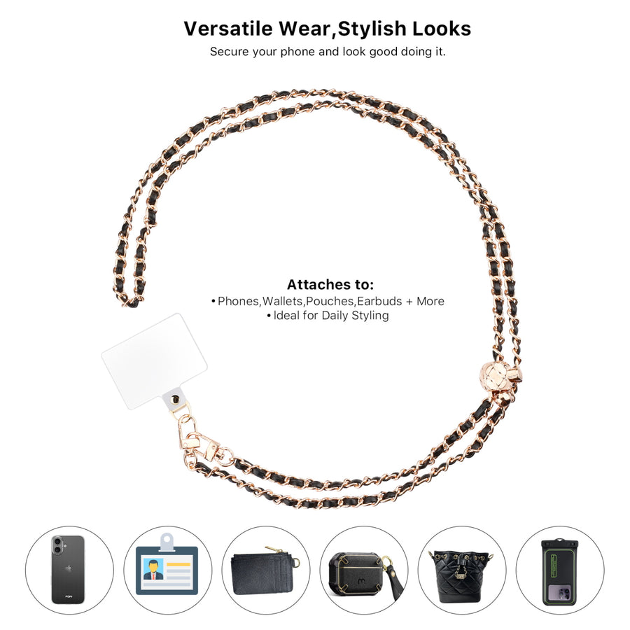 MyBat Onyx Luxe Adorn Series Chain Crossbody Phone Strap - Black / Gold - MUNPCH031-7.jpg