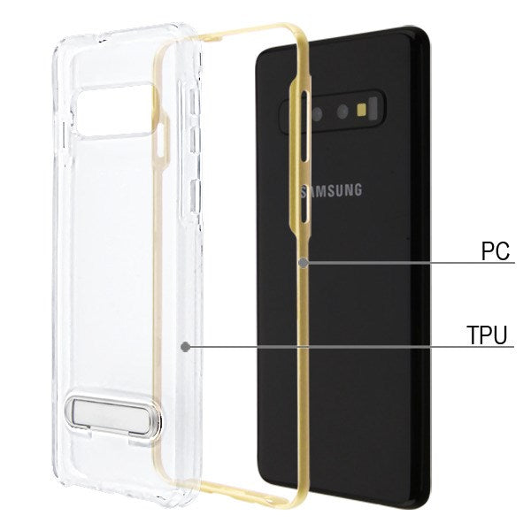Airium Hybrid Protector Cover (with Magnetic Metal Stand) for Samsung Galaxy S10 - Gold / Transparent Clear - NSAMS10HPCSAAS824WP-2.jpg