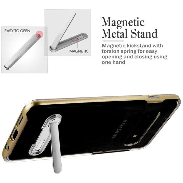 Airium Hybrid Protector Cover (with Magnetic Metal Stand) for Samsung Galaxy S10 - Gold / Transparent Clear - NSAMS10HPCSAAS824WP-4.jpg