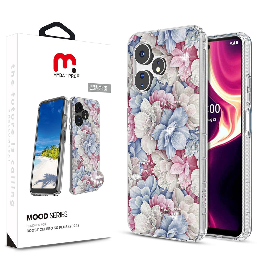 MyBat Pro Mood Series Case (with Diamonds) for Boost Celero 5G Plus (2024) - Floral Gems