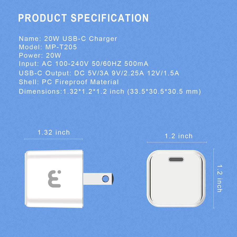 MyBat Pro Fast Charging Mini Wall Charger for USB-C Power Delivery (20W) - White - RCGTRAC09W-7.jpg