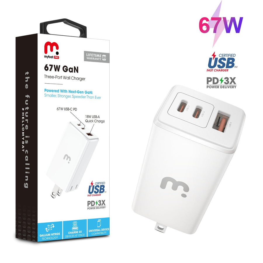 MyBat Pro 67W GaN Three-Port Wall Charger - White