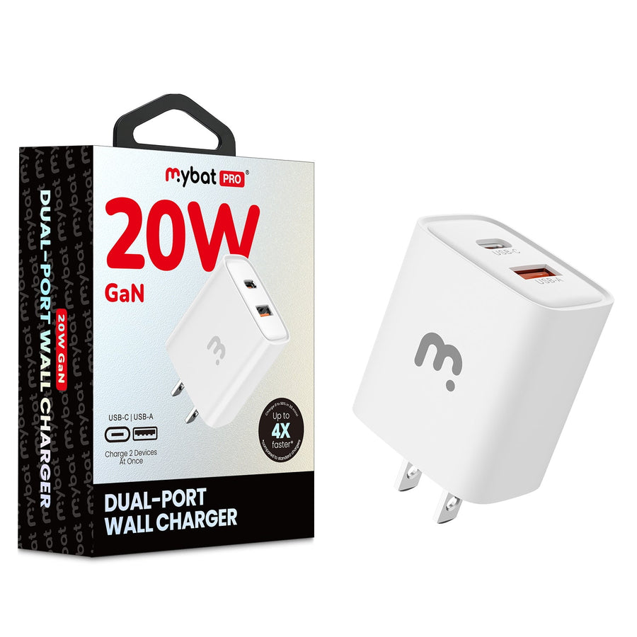 MyBat Pro 20W GaN Dual-Port Wall Charger - White