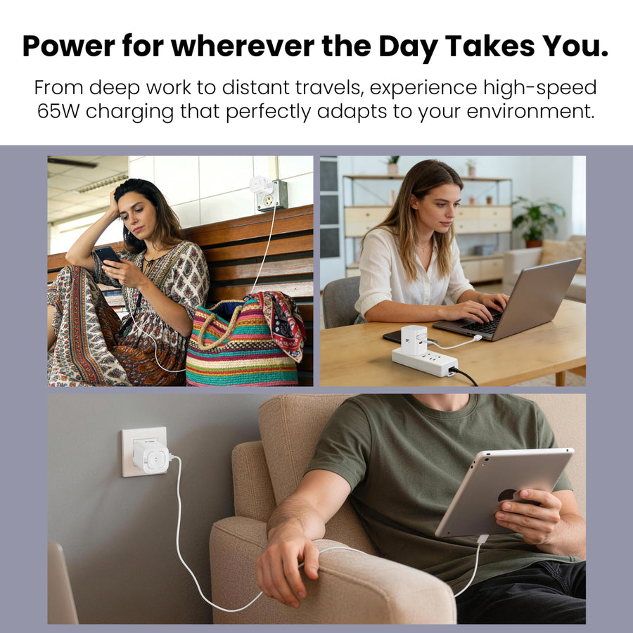 MyBat Pro 65W Dual-Port GaN Wall Charger + Built-In Smartwatch Charging & Retractable USB-C Cable - White - RCGTRAC41PW-10.jpg