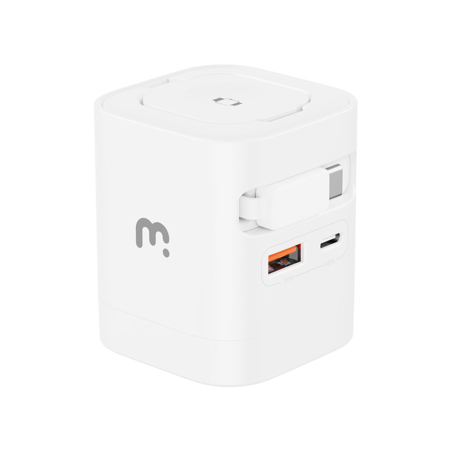MyBat Pro 65W Dual-Port GaN Wall Charger + Built-In Smartwatch Charging & Retractable USB-C Cable - White - RCGTRAC41PW-2.jpg
