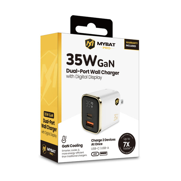 MyBat Pro 35W Dual-Port Digital Display GaN Wall Charger - White - RCGTRAC60PW-1.JPG