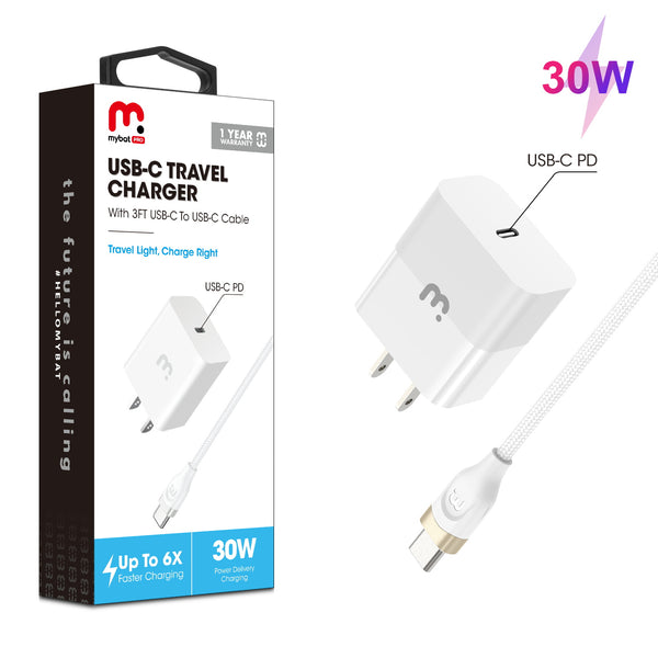 MyBat Pro 2-In-1 Fast Charging Power Delivery Wall Charger (30W) with USB-C Cable - White - RCGTRACCMO40W12.JPG