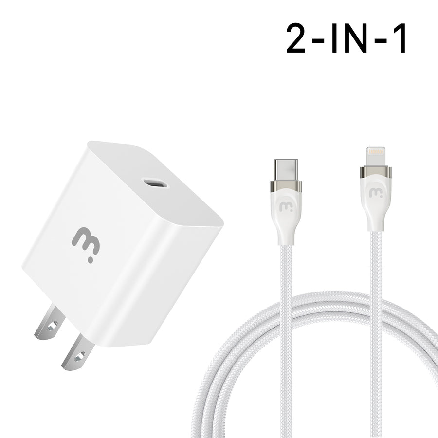 MyBat Pro 2-In-1 Fast Charging Power Delivery Wall Charger (20W) with USB-C to MFi Lightning Cable - White - RCGTRAFLCMO40W12-1.JPG