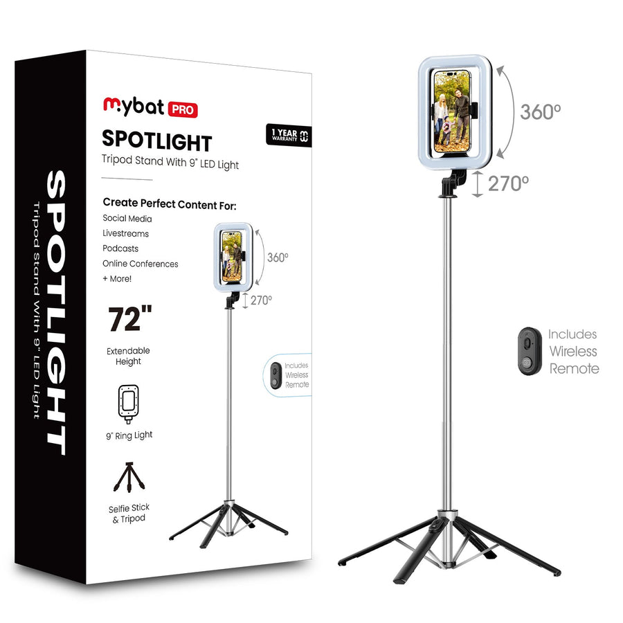 MyBat Pro Spotlight Tripod Stainless Steel Stand with LED Light - Silver