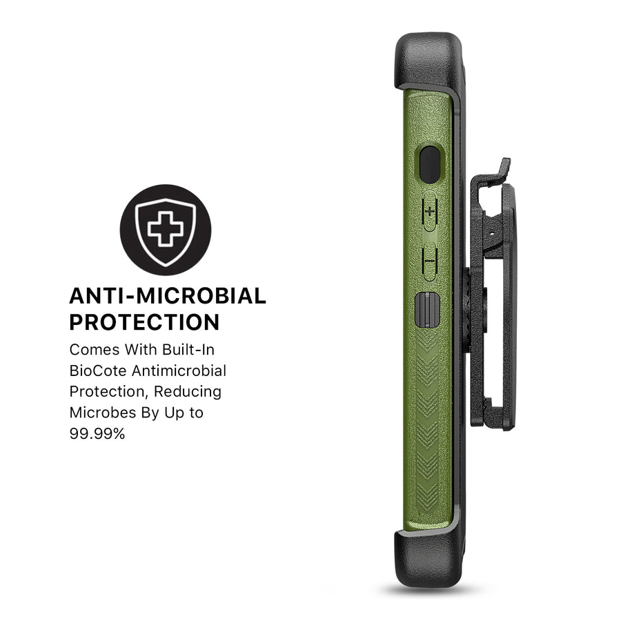 MyBat Pro Antimicrobial Maverick Series Case with Holster and Tempered Glass for Apple iPhone 12 / 12 Pro (6.1) - Army Green / Black - RIP12PCS3NXS004-5.JPG