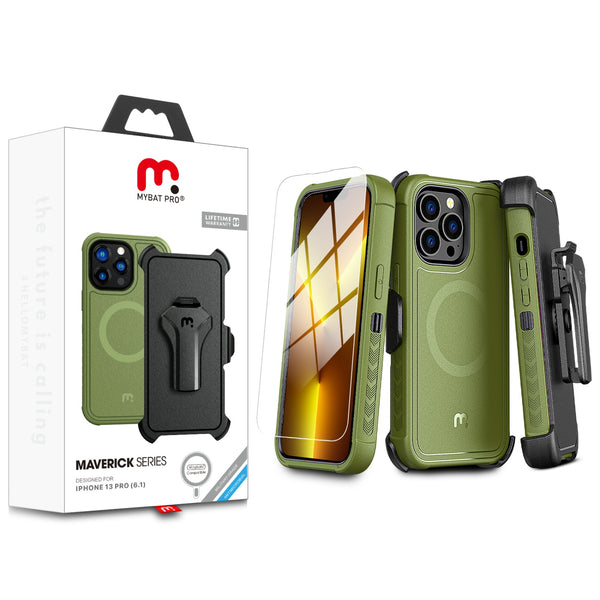 MyBat Pro Maverick Series MagSafe Case w/ Holster and Tempered Glass for Apple iPhone 13 Pro - Army Green - RIP13PCS3NXMS004-1.jpg