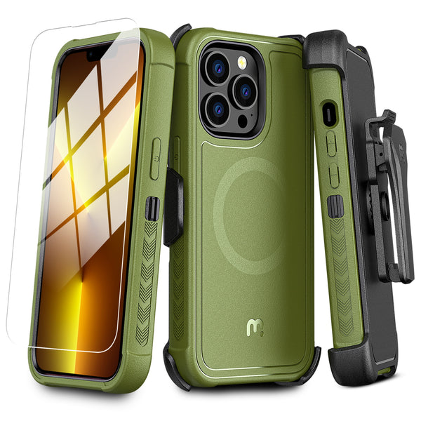 MyBat Pro Maverick Series MagSafe Case w/ Holster and Tempered Glass for Apple iPhone 13 Pro - Army Green - RIP13PCS3NXMS004-2.jpg