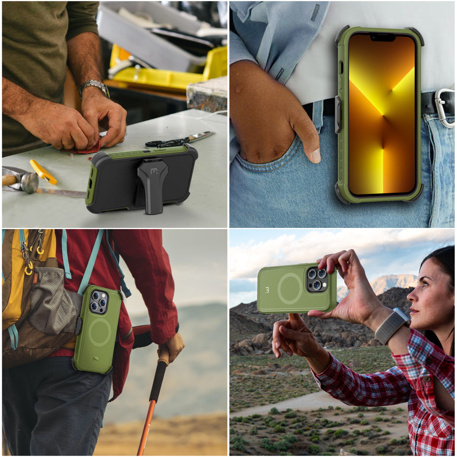 MyBat Pro Maverick Series MagSafe Case w/ Holster and Tempered Glass for Apple iPhone 13 Pro - Army Green - RIP13PCS3NXMS004-8.jpg