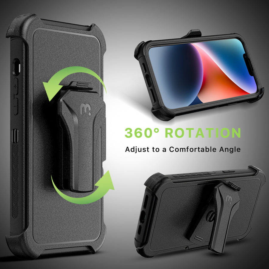 MyBat Pro Maverick Series Case w/ Holster and Tempered Glass for Apple iPhone 17e / 16e / 14 / 13 - Black - RIP14CS3NXS001-6.jpg