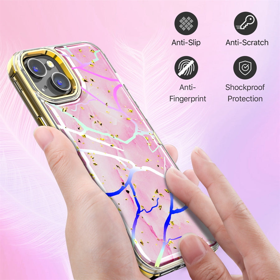 MyBat Pro TUFF Kleer Hybrid Case for Apple iPhone 14 Plus - Pink Marbling / Electroplating Gold - RIP14MCSE4TM205-3.jpg