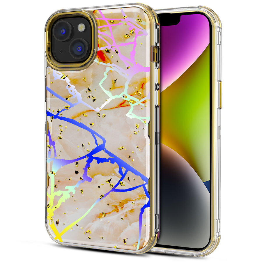 MyBat Pro TUFF Kleer Hybrid Case for Apple iPhone 14 Plus - Pale Yellow Marbling / Electroplating Gold - RIP14MCSE4TM206-2.jpg