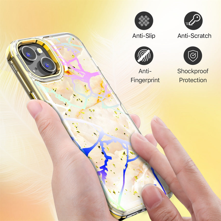 MyBat Pro TUFF Kleer Hybrid Case for Apple iPhone 14 Plus - Pale Yellow Marbling / Electroplating Gold - RIP14MCSE4TM206-3.jpg