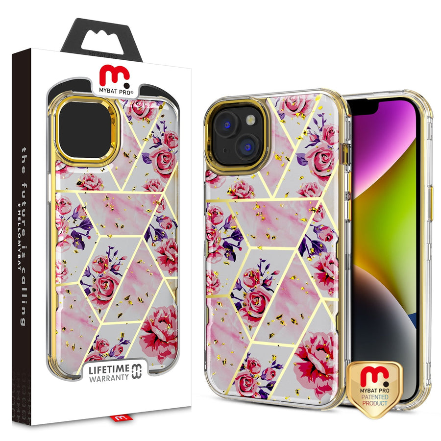 MyBat Pro TUFF Kleer Hybrid Case for Apple iPhone 14 Plus - Electroplated Roses Marble / Electroplating Gold