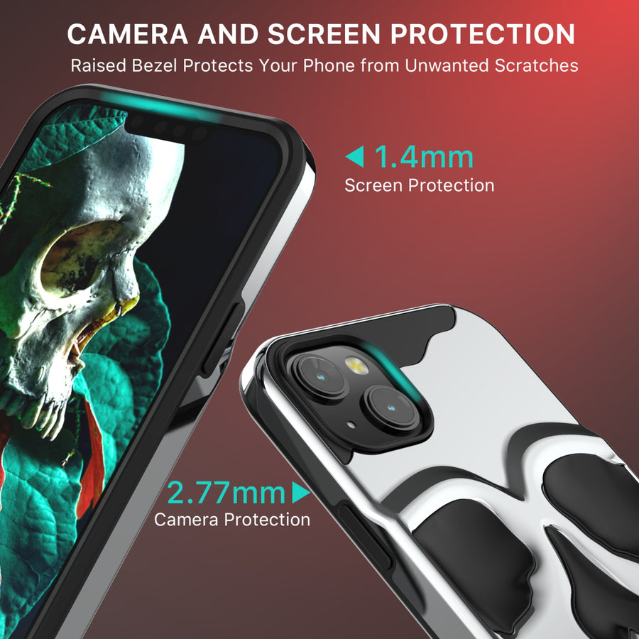 MyBat Pro Skullcap Hybrid Protector Cover for Apple iPhone 14 Plus - Silver Plating / Black - RIP14MCSSLCC101-6.jpg