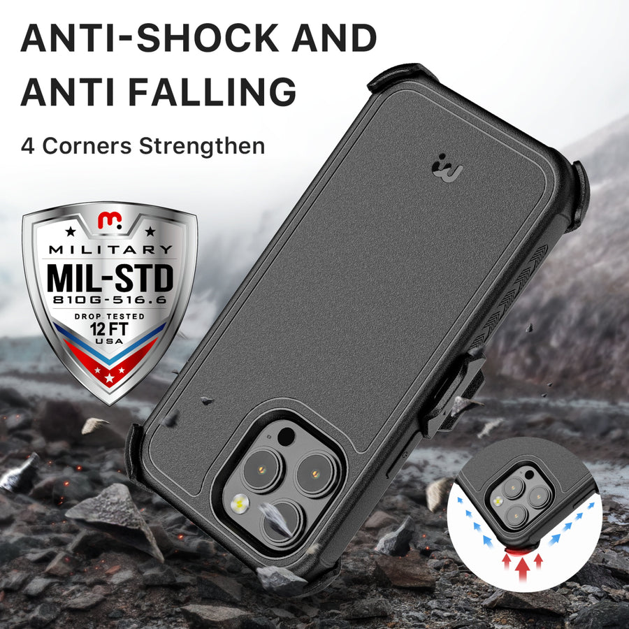 MyBat Pro Antimicrobial Maverick Series Case with Holster and Tempered Glass for Apple iPhone 14 Pro - Black / Black - RIP14PCS3NXS001-4.JPG