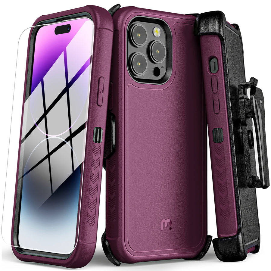 MyBat Pro Maverick Series Case w/ Holster and Tempered Glass for Apple iPhone 14 Pro - Plum - RIP14PCS3NXS003-2.jpg