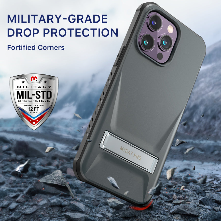 MyBat Pro Beyonder Series Case with Tempered Glass with Kickstand for Apple iPhone 14 Pro - Gray - RIP14PCSAMBS003-6.jpg